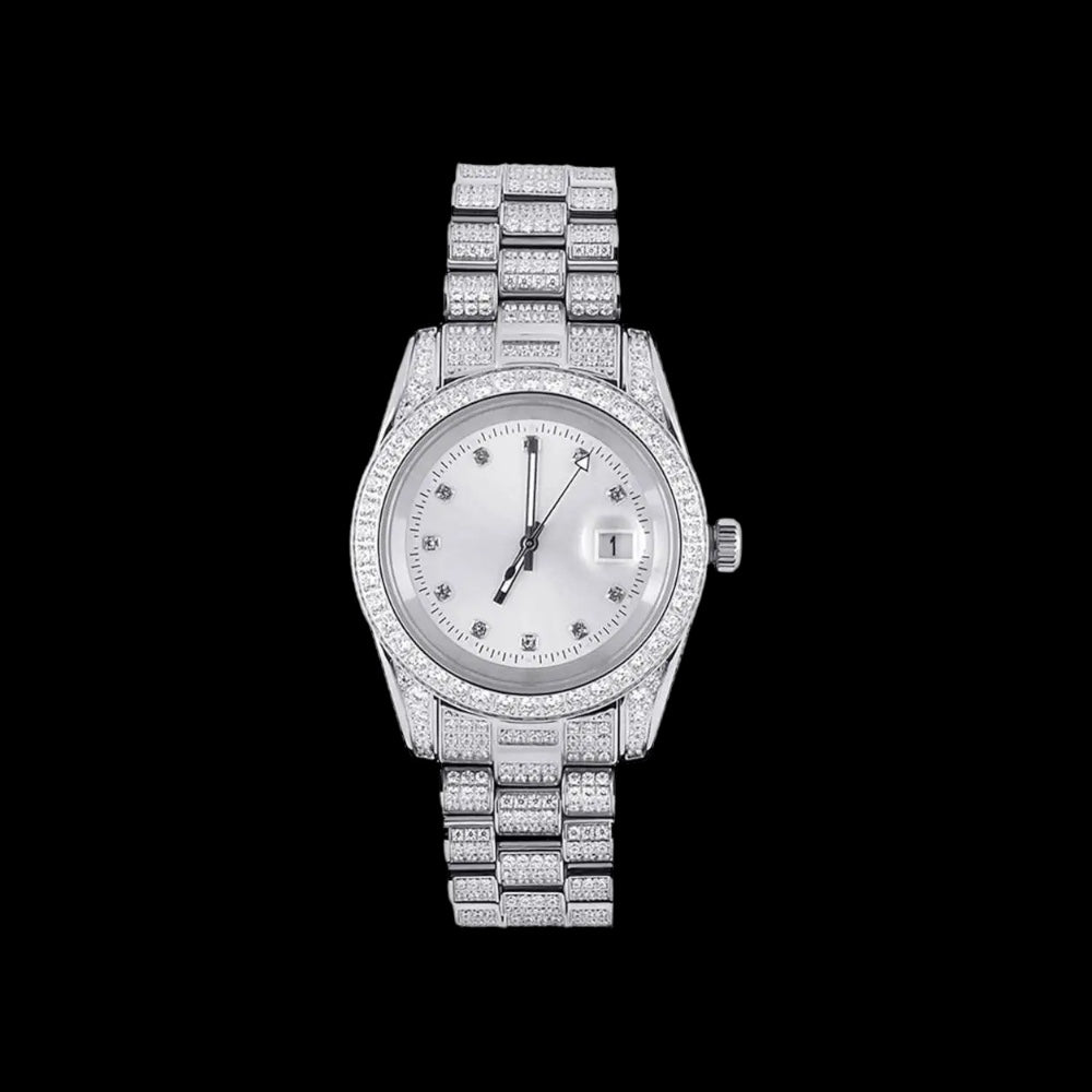 Luxus Designer Iced Out 44mm "Cosafima" 12K Whitegold Uhr + Box + Armbandkürzer