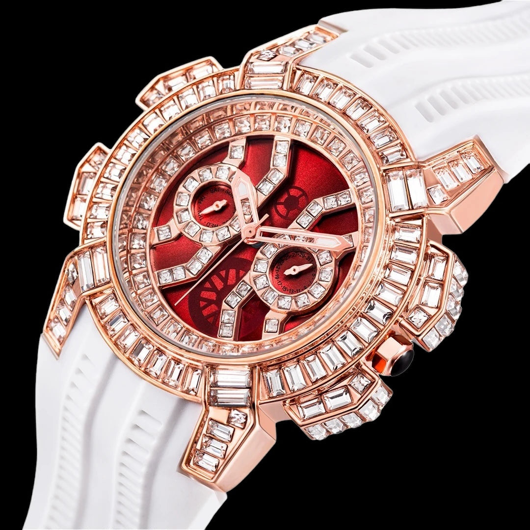 Luxus Designer Iced Out "Sunstar" Uhr + Box + Armbandkürzer