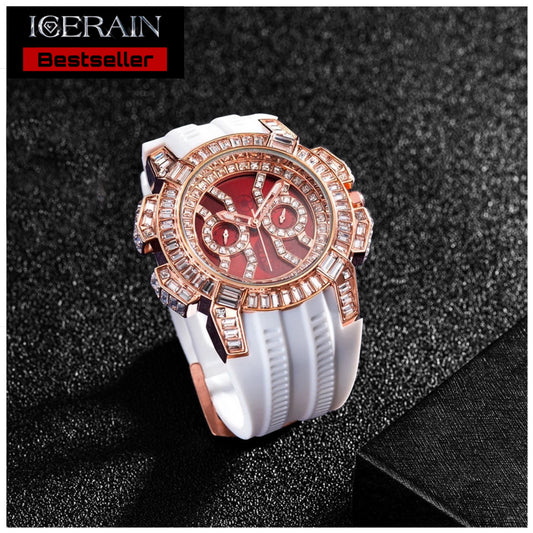 Luxus Designer Iced Out "Sunstar" Uhr + Box + Armbandkürzer