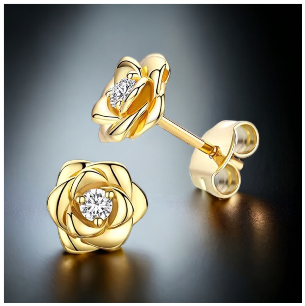 Luxus Iced Out "Gold Rose" Ohrringe