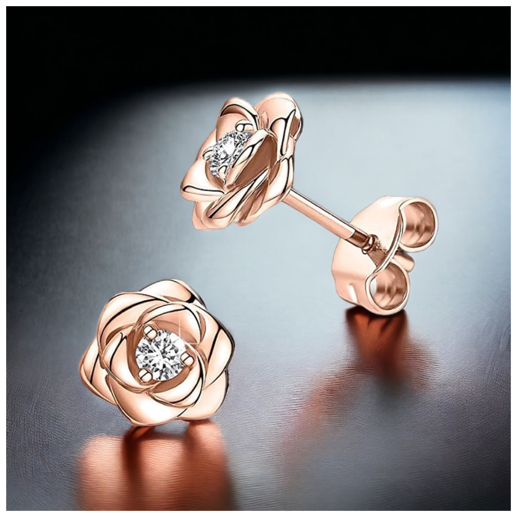 Luxus Iced Out "Rosegold Rose" Ohrringe