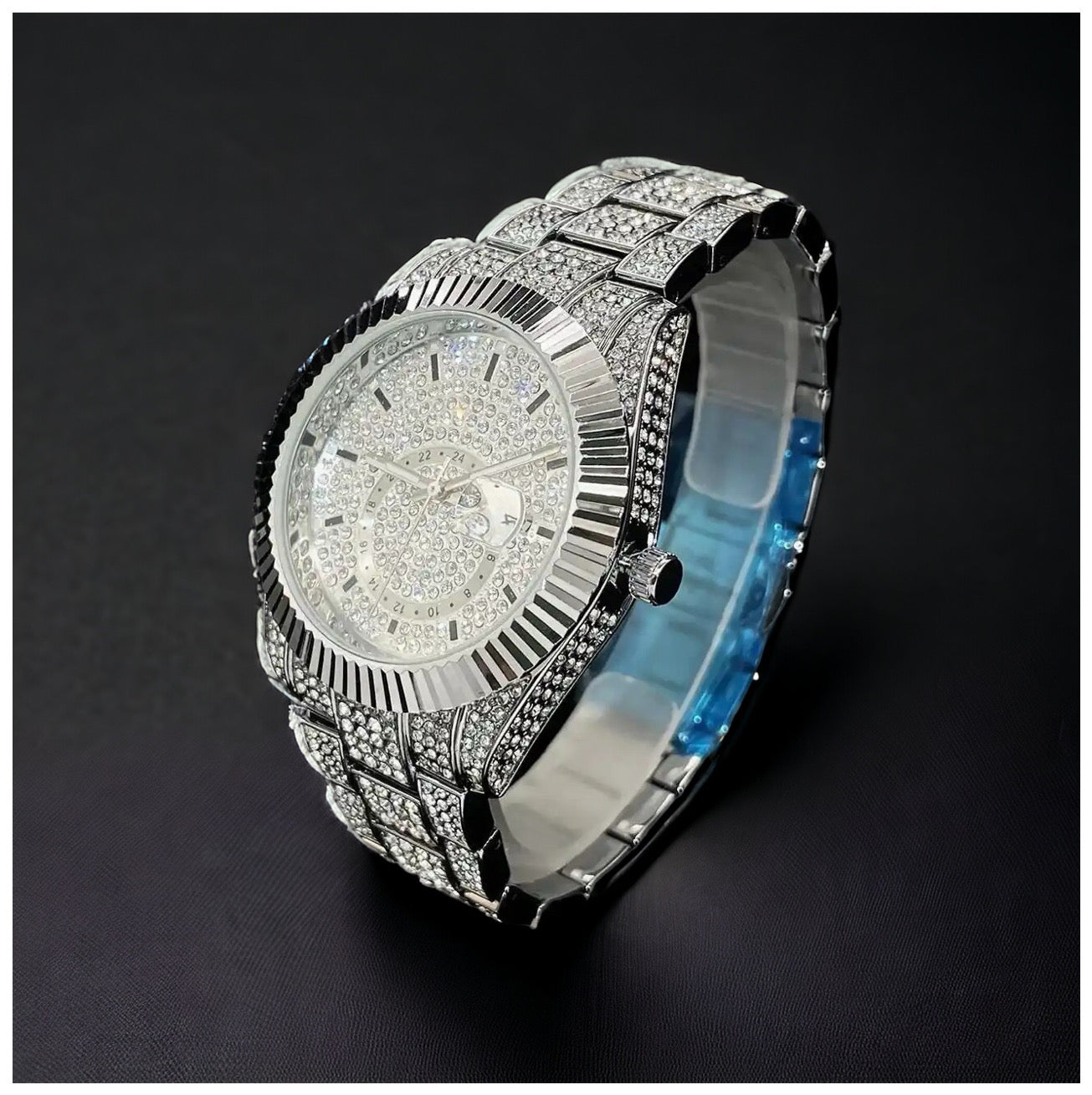 Luxus Designer Iced Out "Rolecasia" Uhr + Box + Armbandkürzer