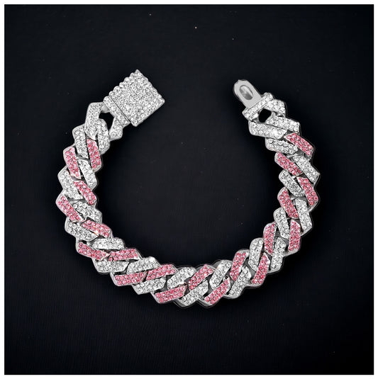 ICED OUT 14MM "SILVER/PINK PRONG CUBAN" ARMBAND - ICERAIN JEWELRY