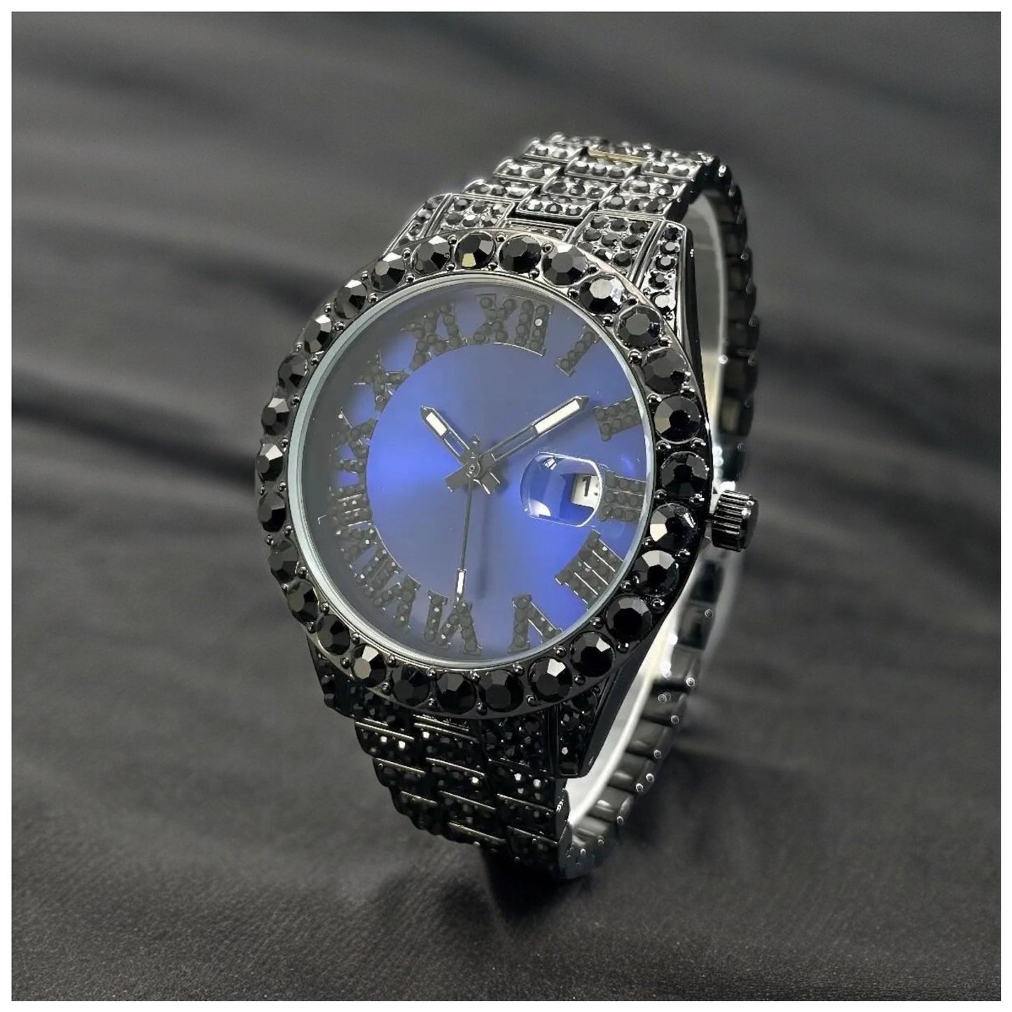 Luxus Designer Iced Out "Black Fratello" Uhr + Box + Armbandkürzer