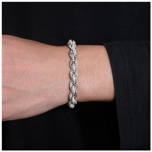 Luxus Iced Out 8mm Moissanite "Rope" Whitegold 925S Silver Armbänder - ICERAIN JEWELRY