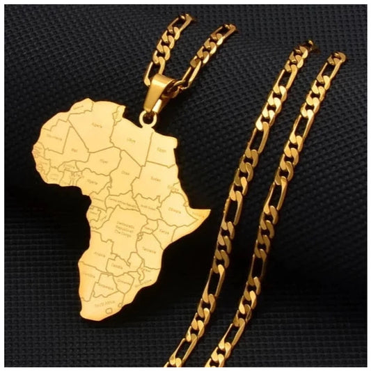 Sale | Luxus Edelstahl 45cm "Gold Africa V3" Länderkette - ICERAIN JEWELRY