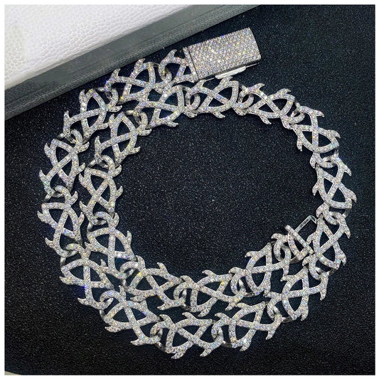 ICED OUT 15MM MOISSANITE "THORN" WEISSGOLD 925S SILVER KETTE - ICERAIN JEWELRY