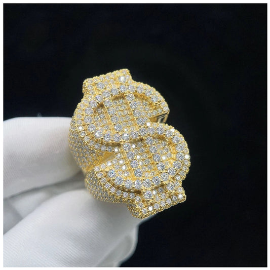 ICED OUT MOISSANITE "DOLLAR" WEISSGOLD 925S SILVER RING - ICERAIN JEWELRY