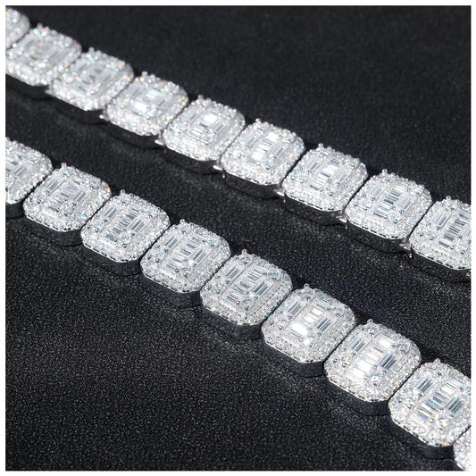 SALE | ICED OUT 13MM 23CM MOISSANITE "BAGGETTER" WEISSGOLD 925S SILVER ARMBAND - ICERAIN JEWELRY