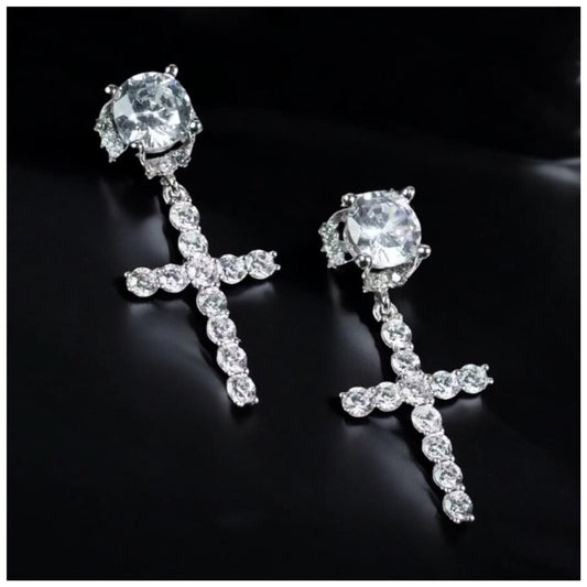 ICED OUT "SILVER LUXURY CROSS" OHRRINGE - ICERAIN JEWELRY