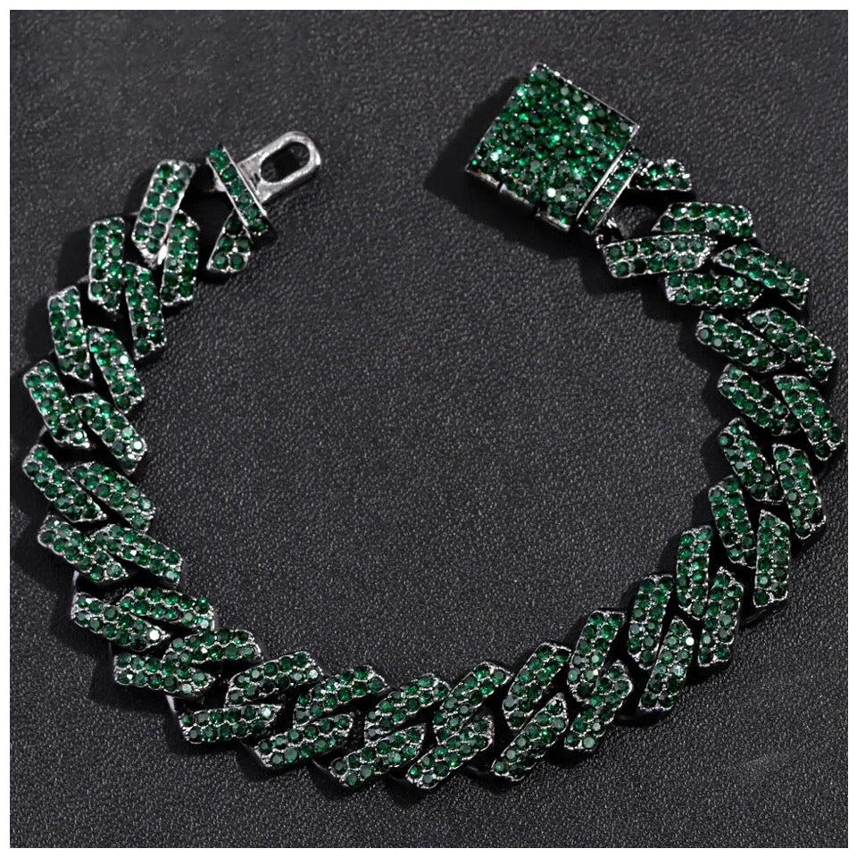 Sale | Luxus Iced Out 14mm 20cm "Green Prong" Armband