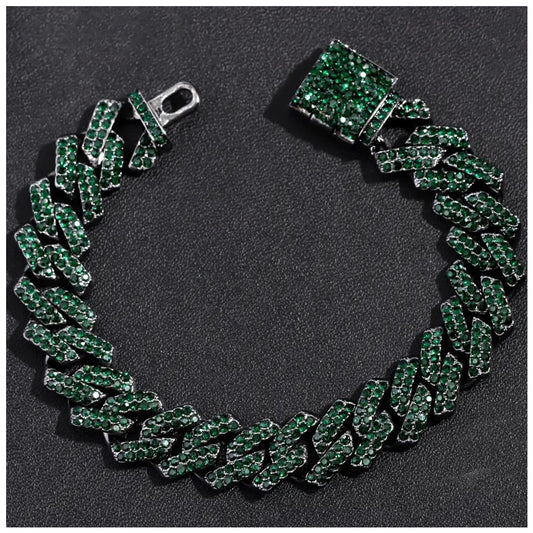 Sale | Luxus Iced Out 14mm 20cm "Green Prong" Armband