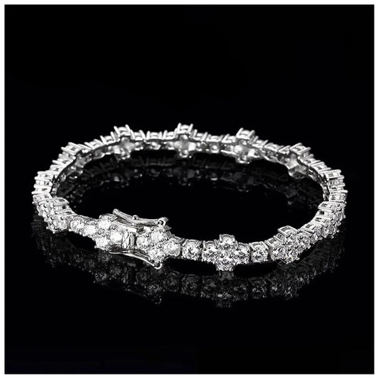 ICED OUT MOISSANITE 3MM "SILVER TENNIS CROSS" WEISSGOLD 925S SILVER ARMBAND - ICERAIN JEWELRY