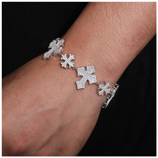 ICED OUT MOISSANITE "CROSS" WEISSGOLD 925S SILVER ARMBAND - ICERAIN JEWELRY