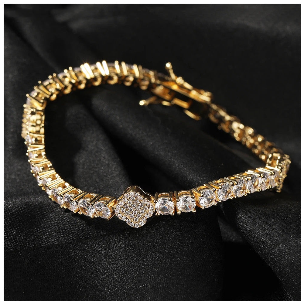 ICED OUT "GOLD CLOVER TENNIS" ARMBAND - ICERAIN JEWELRY