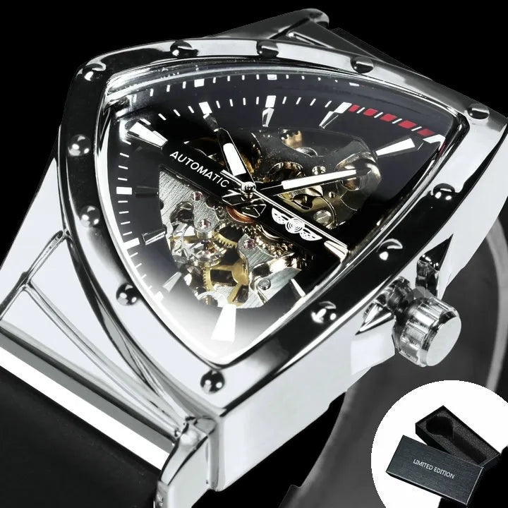 Luxus Designer Edelstahl Automatic "Trianglar" Uhr + Box