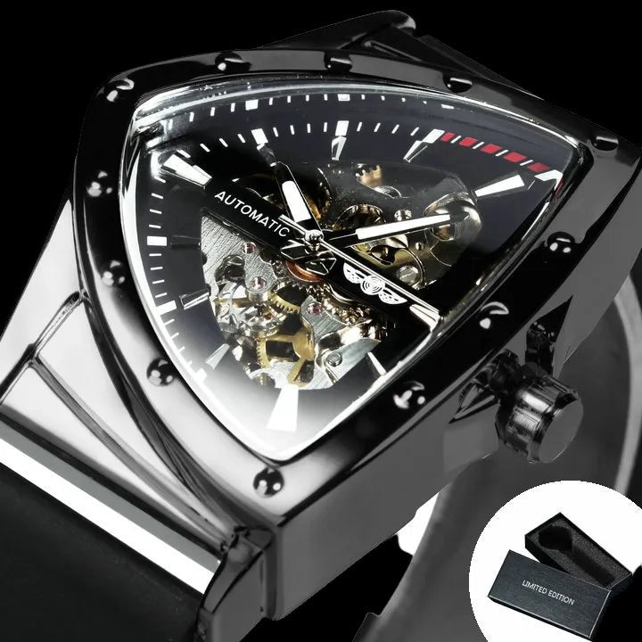 Luxus Designer Edelstahl Automatic "Trianglar" Uhr + Box