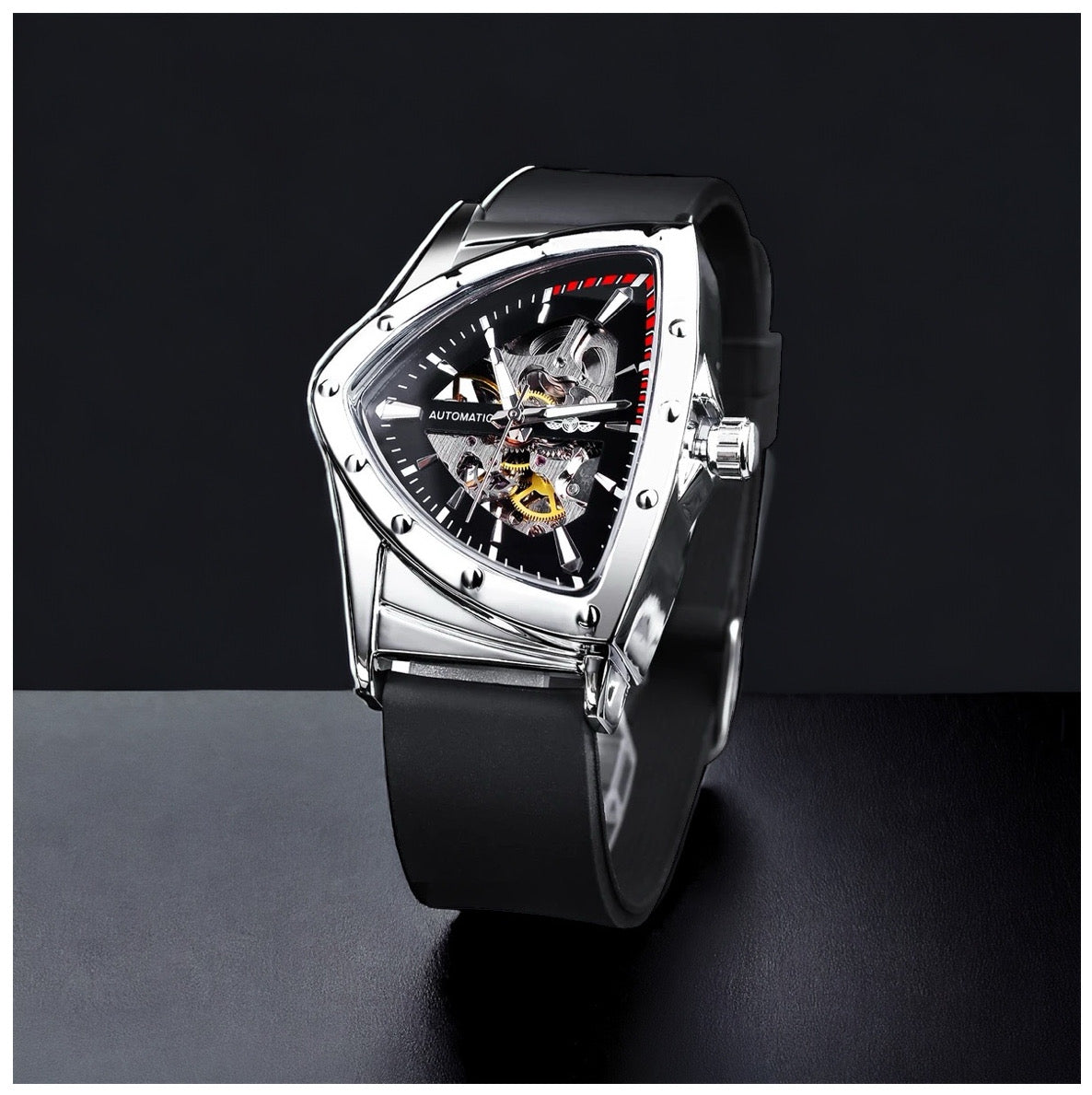 Luxus Designer Edelstahl Automatic "Trianglar" Uhr + Box