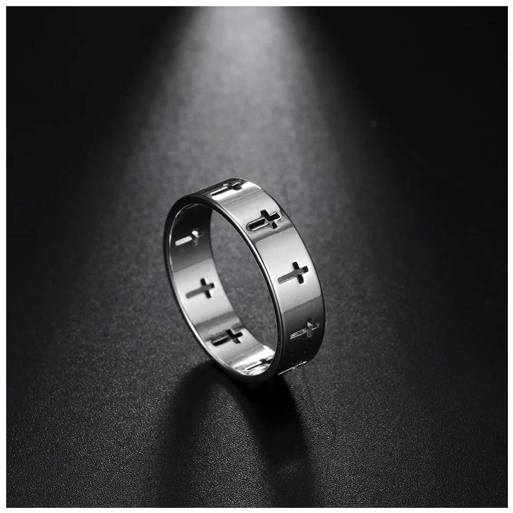 Sale | Luxus Edelstahl Größe 9 (19mm Durchmesser) "Silver Cross" Ringe