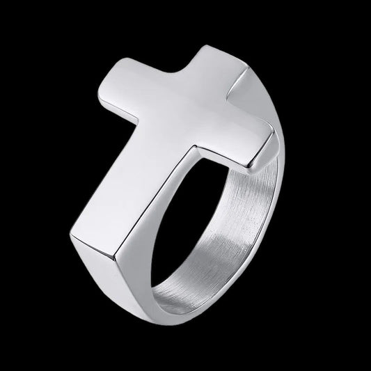 SALE | EDELSTAHL GRÖßE 11 (20.5MM DURCHMESSER) "SILVER CROSS V2" RING - ICERAIN JEWELRY