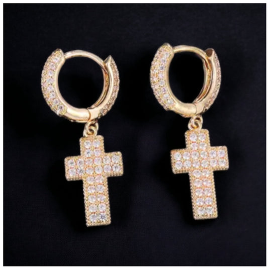 Luxus Iced Out "Gold Cross" Ohrringe