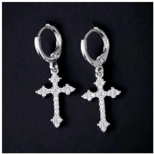 Luxus Iced Out "Silver Royal Cross" Ohrringe