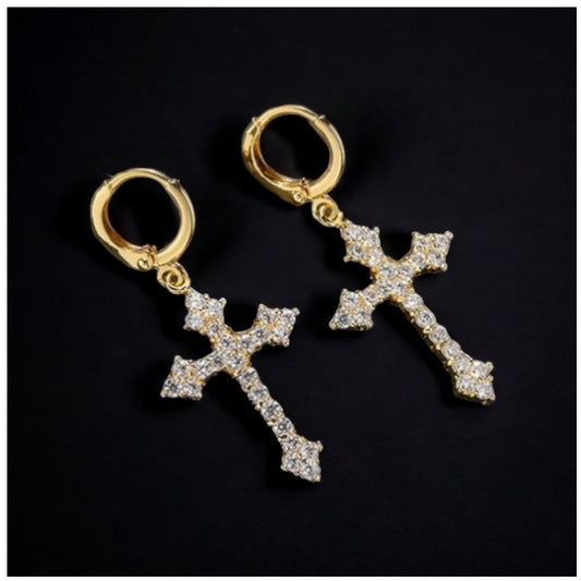 ICED OUT "GOLD ROYAL CROSS" OHRRINGE - ICERAIN JEWELRY