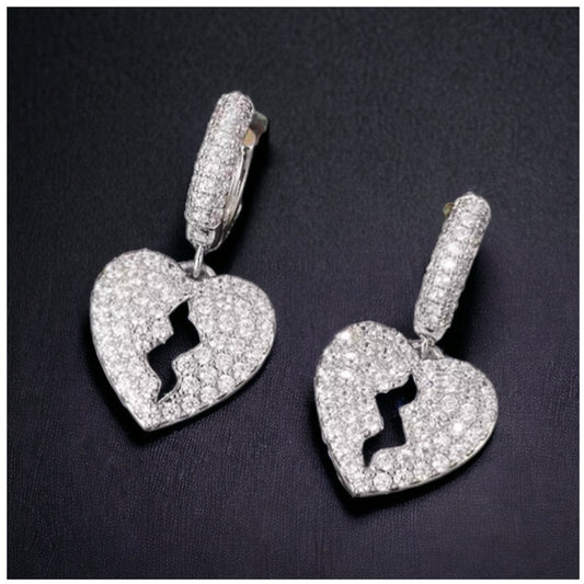 Luxus Iced Out "Silver Broken Heart" Ohrringe