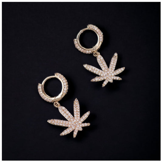 ICED OUT "GOLD PLANT" OHRRINGE - ICERAIN JEWELRY