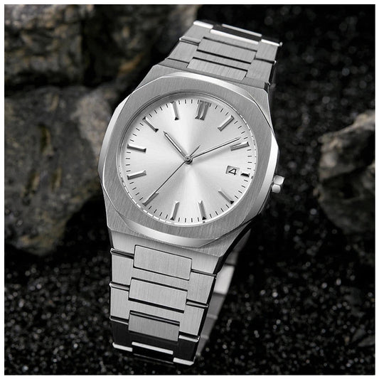 Luxus Designer Edelstahl Automatic "White Pattery" Uhr + Box + Armbandkürzer