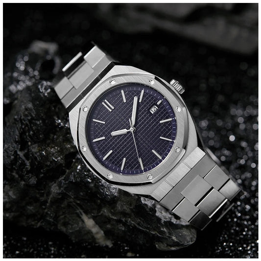 EDELSTAHL AUTOMATIK "MIDNIGHT BLUE PATTERY" UHR - ICERAIN JEWELRY