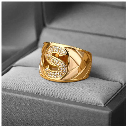 PERSONALISIERTER ICED OUT ANFANGSBUCHSTABEN "RONUS" RING - ICERAIN JEWELRY