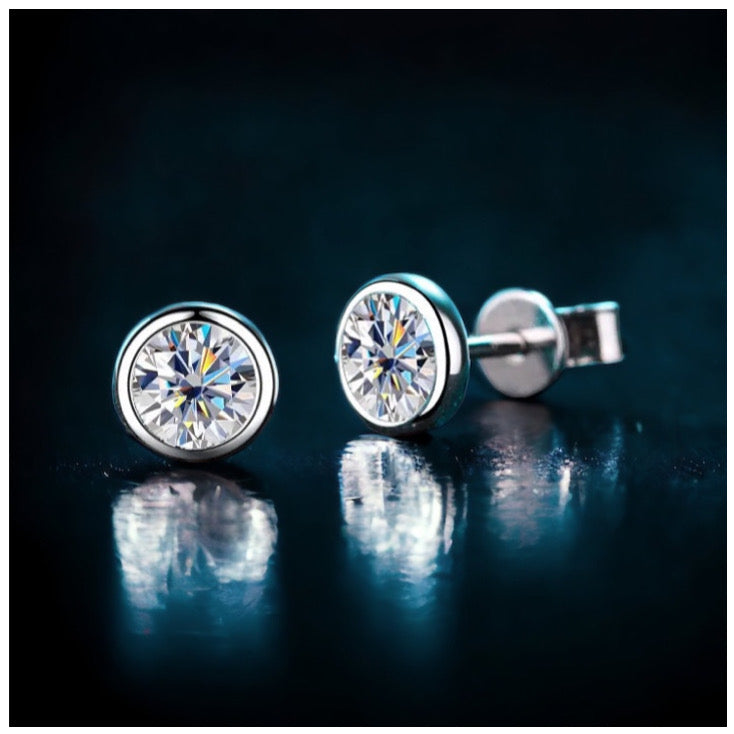 Luxus Iced Out Moissanite "Round" Whitegold 925S Silver Ohrringe