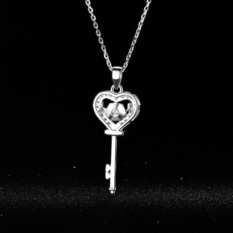 Luxus Iced Out Moissanite "Heart Key" Whitegold 925S Silver Kette