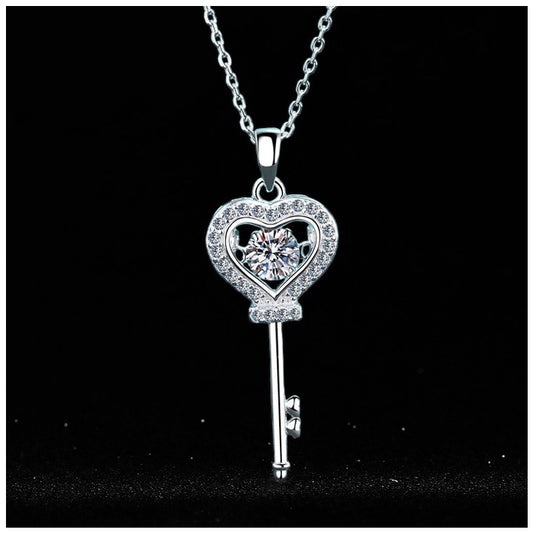 Luxus Iced Out Moissanite "Heart Key" Whitegold 925S Silver Kette