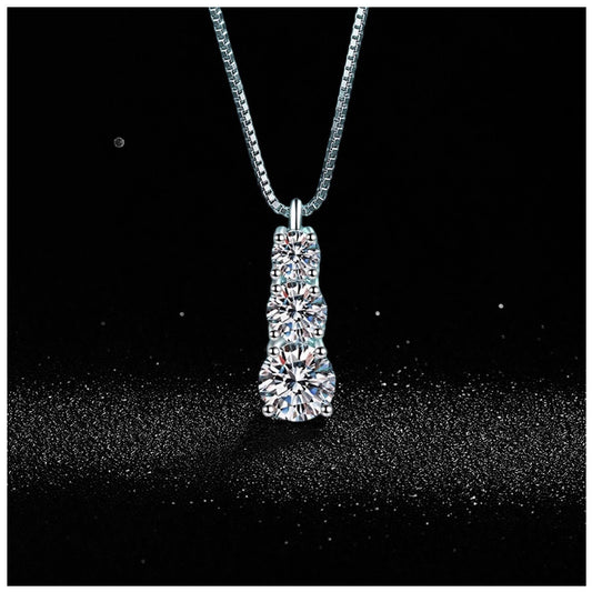 ICED OUT MOISSANITE "THREE DIAMOND" WEISSGOLD 925S SILVER KETTE - ICERAIN JEWELRY