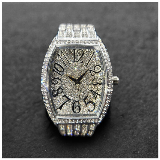 Luxus Designer Iced Out "Tonneau" Uhr + Box + Armbandkürzer