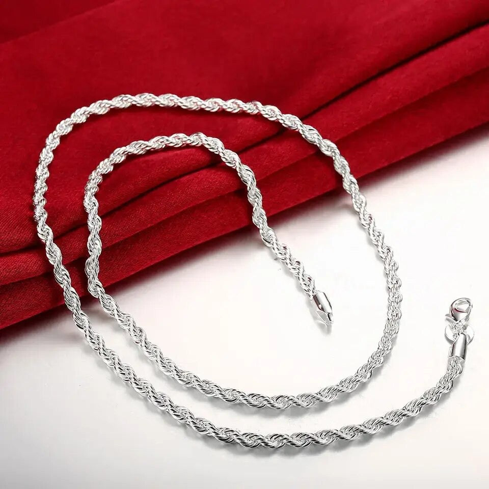 Luxus 925S Silver 4mm "Rope" Kette