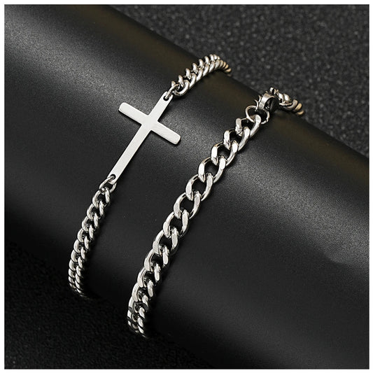 EDELSTAHL 2-IN-1 "CUBAN CROSS" SCHMUCKSET (2 ARMBAND) - ICERAIN JEWELRY