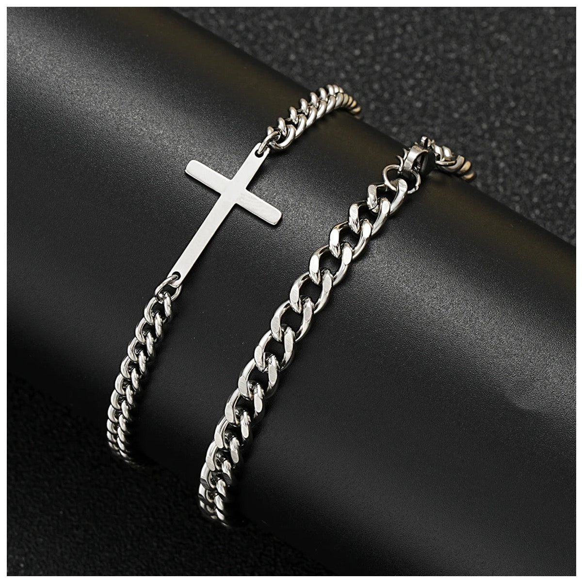 Luxus Edelstahl 2-In-1 "Cuban Cross" Schmuckset (2 Armbänder)