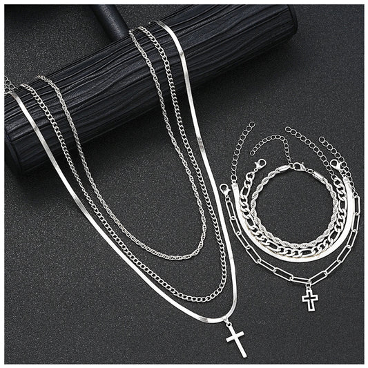 EDELSTAHL 7-IN-1 "SILVER COMPLETARE" SCHMUCKSET (3 HALSKETTEN + 4 ARMBAND) - ICERAIN JEWELRY