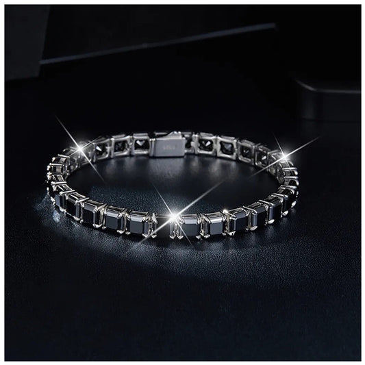 Luxus Iced Out Moissanite "Black Square Tennis" Whitegold 925S Silver Armbänder