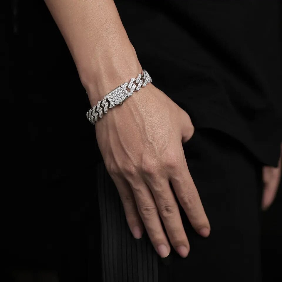 Cuban link bracelet silver iced out discount