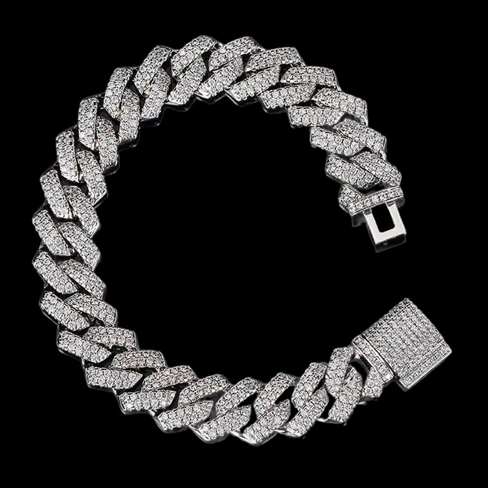 Luxus Iced Out 10-14mm Moissanite "Prong Cuban" Whitegold 925S Silver Armbänder [HEAVY VERSION]