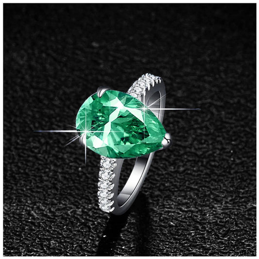ICED OUT MOISSANITE "GREEN PEAR" WEISSGOLD 925S SILVER RING - ICERAIN JEWELRY