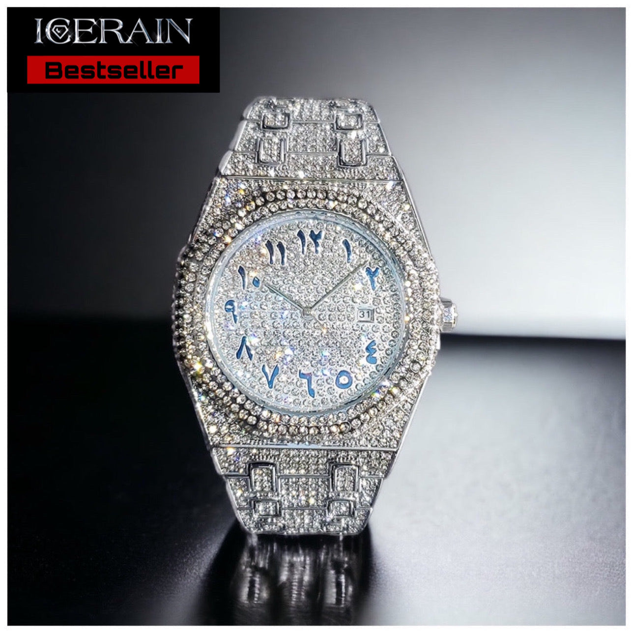 Luxus Designer Iced Out "Arabic V2" Uhr + Box + Armbandkürzer