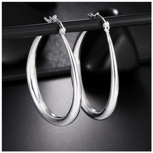 925S SILVER "OVAL HOOP" OHRRINGE - ICERAIN JEWELRY