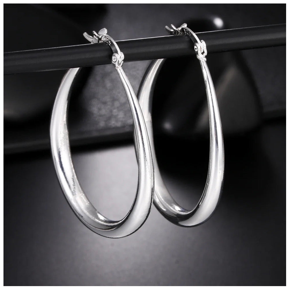 Luxus 925S Silver "Oval Hoop" Ohrringe