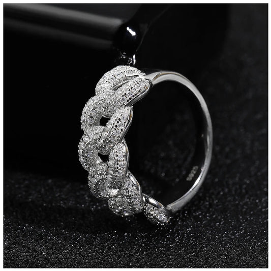 ICED OUT MOISSANITE "HALF CUBAN" WEISSGOLD 925S SILVER RING - ICERAIN JEWELRY