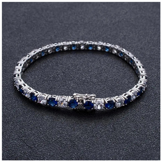 ICED OUT 5MM "SILVER/BLUE TENNIS" ARMBAND - ICERAIN JEWELRY